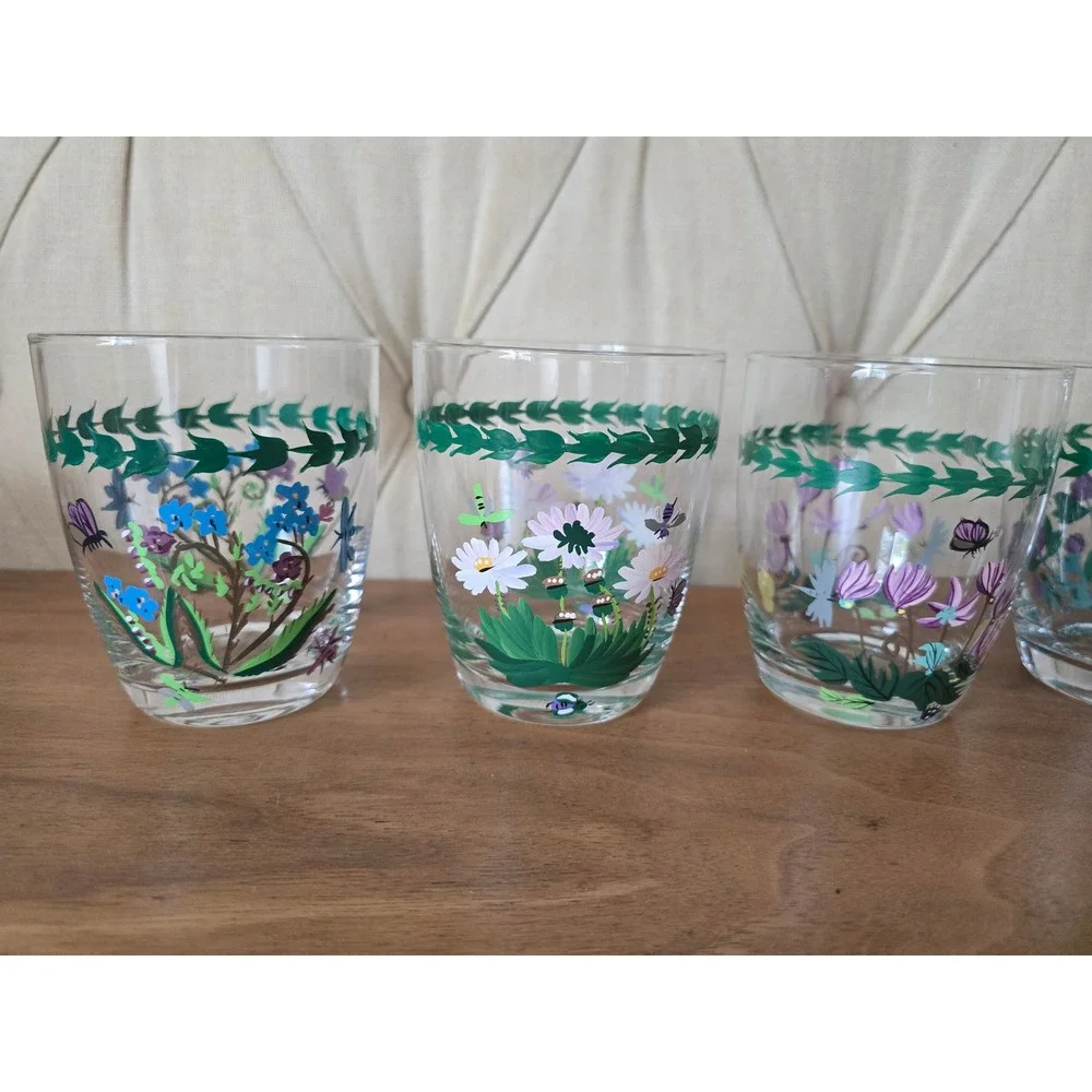 Portmeirion Botanic Garden hand painted glasses set of 6 14 oz